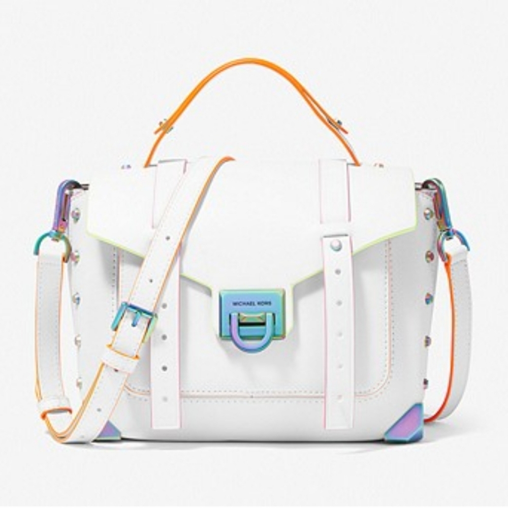 Michael Kors Manhattan Satchel in Optic White Med.